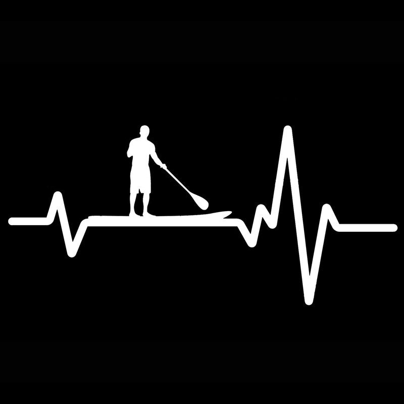 16.8CM*7.8CMCar Sticker  Paddle Board SUP Stand Up Guy Heartbeat Vinyl Black/Silver C22-1249