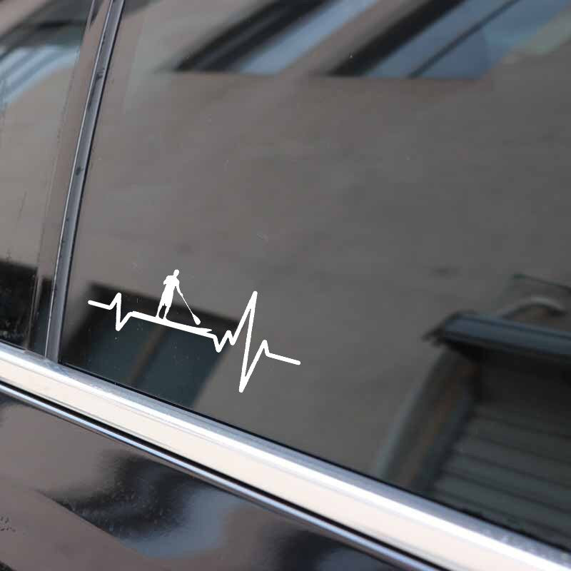 16.8CM*7.8CMCar Sticker  Paddle Board SUP Stand Up Guy Heartbeat Vinyl Black/Silver C22-1249