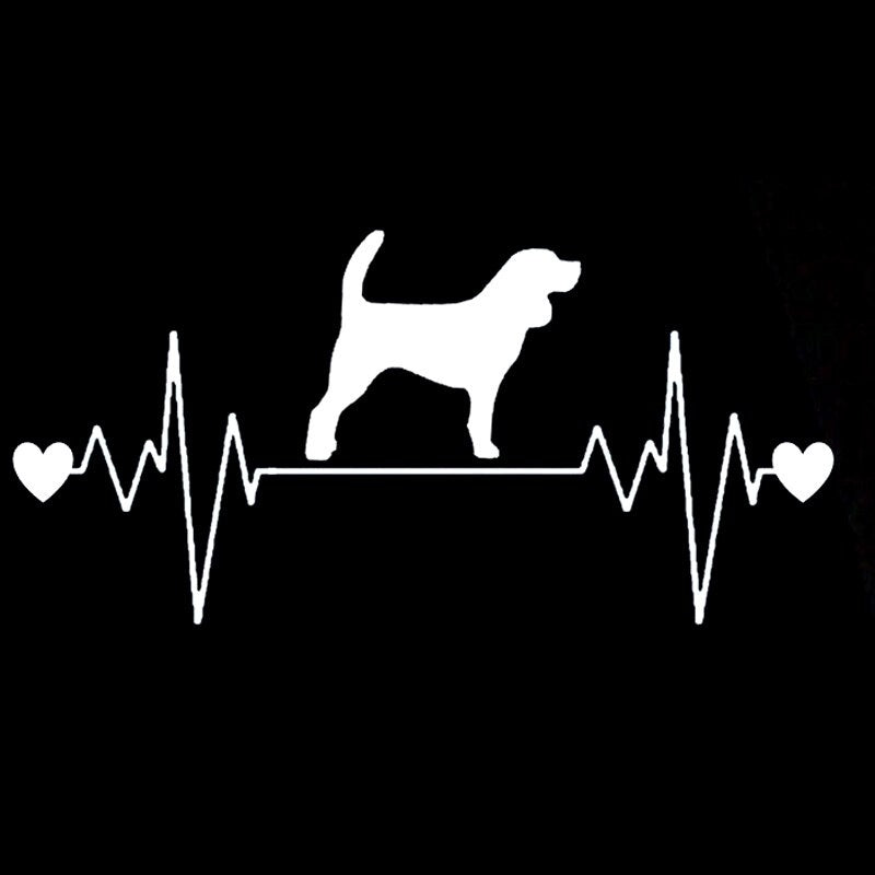 16.4CM*7.9CM Cute Beagle Dog Heartbeat Lifeline Vinyl Black/Silver Car Sticker C22-1177