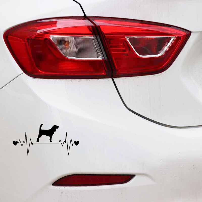 16.4CM*7.9CM Cute Beagle Dog Heartbeat Lifeline Vinyl Black/Silver Car Sticker C22-1177