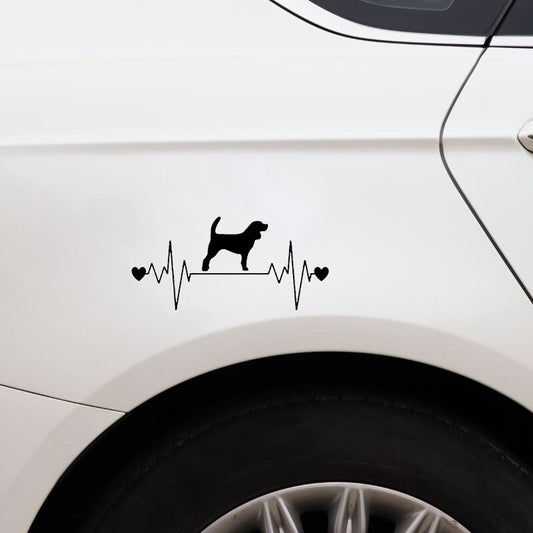 16.4CM*7.9CM Cute Beagle Dog Heartbeat Lifeline Vinyl Black/Silver Car Sticker C22-1177