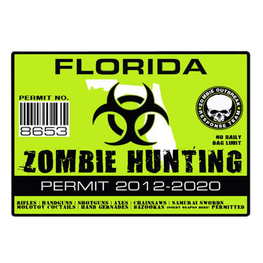 10.2CM*7.1CM ZOMBIE HUNTING PERMIT Car Styling  Florida Zombie Outbreak Response Team Car Sticker C1-7441