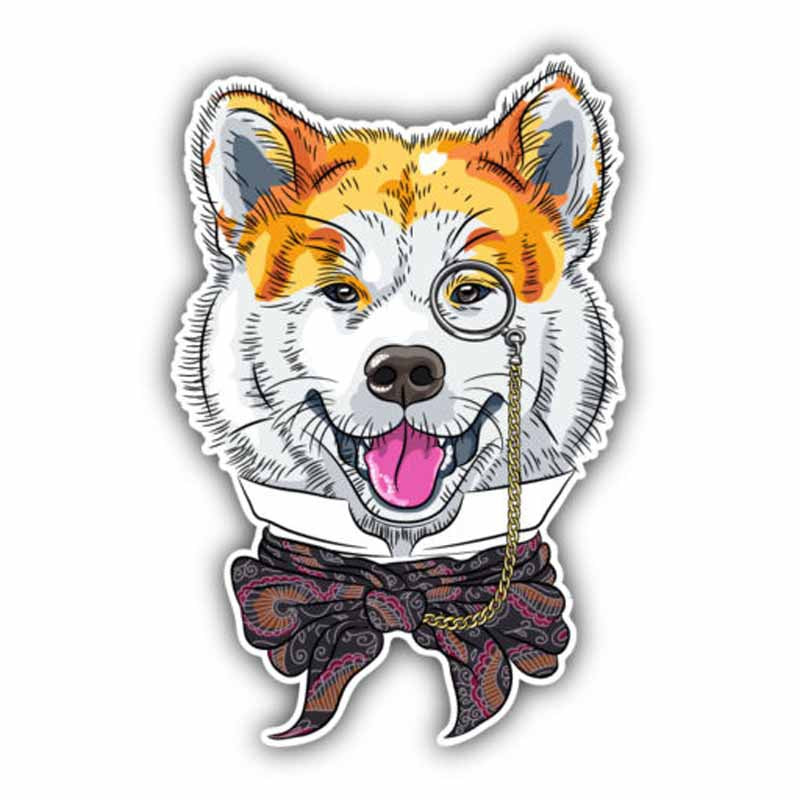 10CMx15CM Wear Glasses Akita Inu Dog Hipster Cartoon Animal  Car Sticker C1-9077