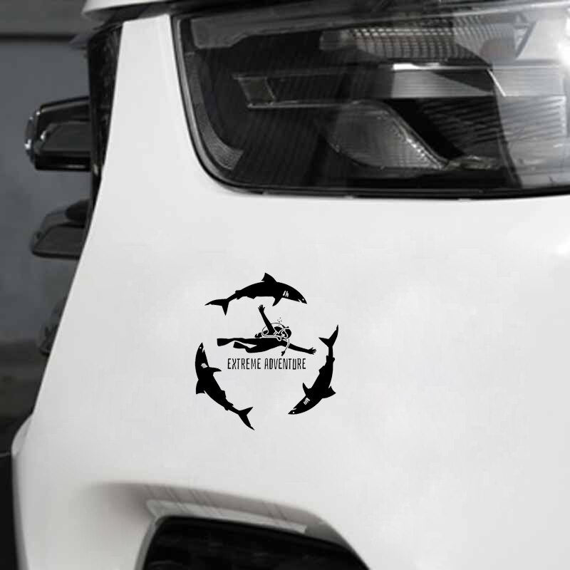16.2*17.8CM Diving Extreme ADVENTURE Sports Diver Sea Ocean Sharks Vinyl Car Sticker C12-0686