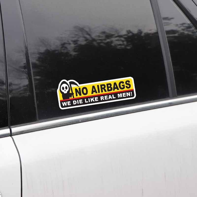2X 13.3CM*3.5CM Funny Skeleton Head NO AIRBAGS WE DIE LIKE REAL MEN Car Sticker Decal  12-0314