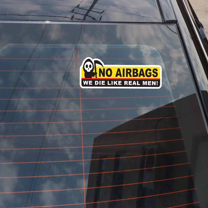 2X 13.3CM*3.5CM Funny Skeleton Head NO AIRBAGS WE DIE LIKE REAL MEN Car Sticker Decal  12-0314