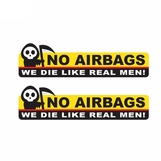 2X 13.3CM*3.5CM Funny Skeleton Head NO AIRBAGS WE DIE LIKE REAL MEN Car Sticker Decal  12-0314