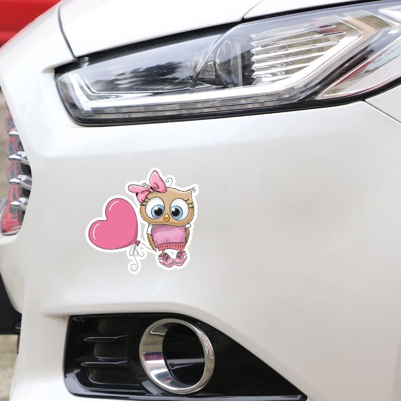 13.2CM*11.5CM Owl Girl Pulling A Balloon   Window Decoration Car Sticker 11-01325