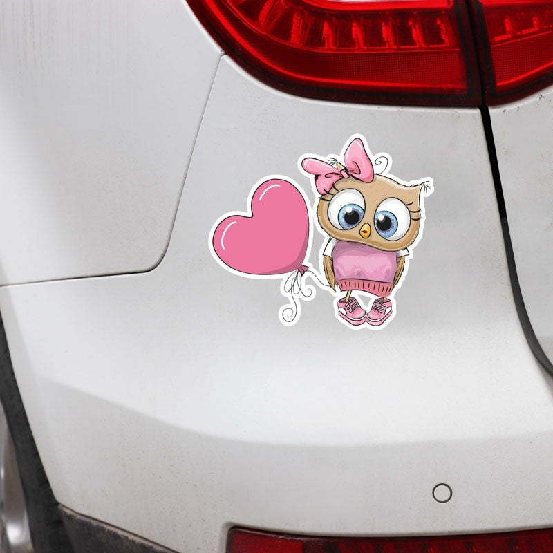 13.2CM*11.5CM Owl Girl Pulling A Balloon   Window Decoration Car Sticker 11-01325