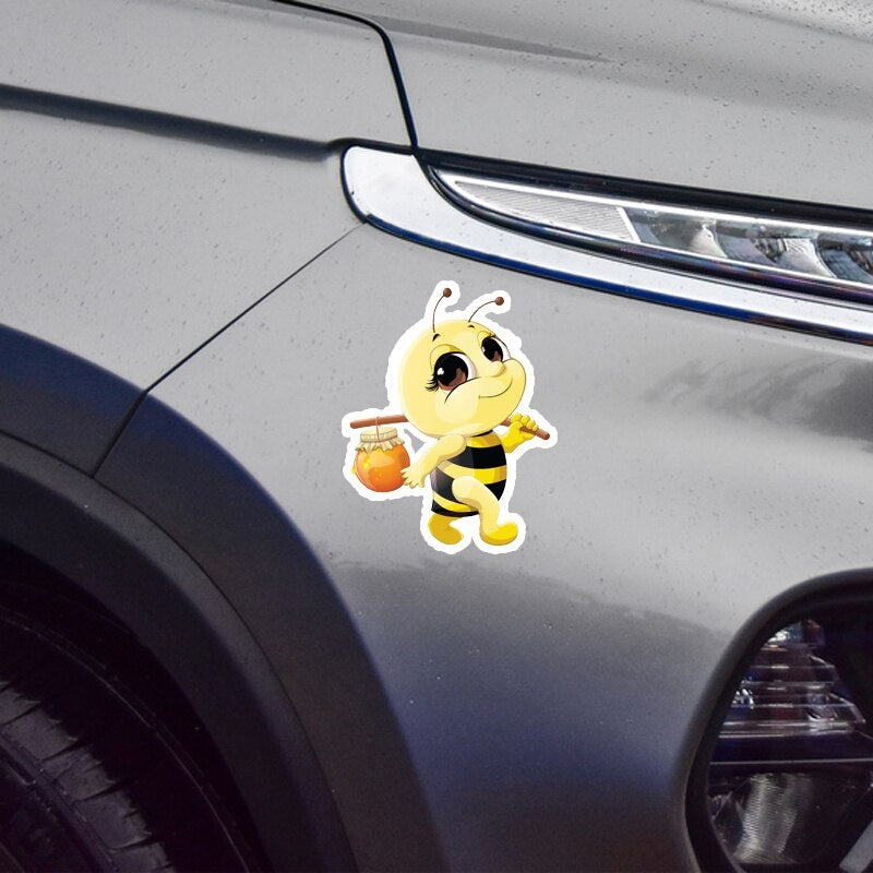 11.2CM14.6CM Interesting Lovely Honey Pot Cartoon Bees Colored PVC Car Sticker Graphic C1-5215
