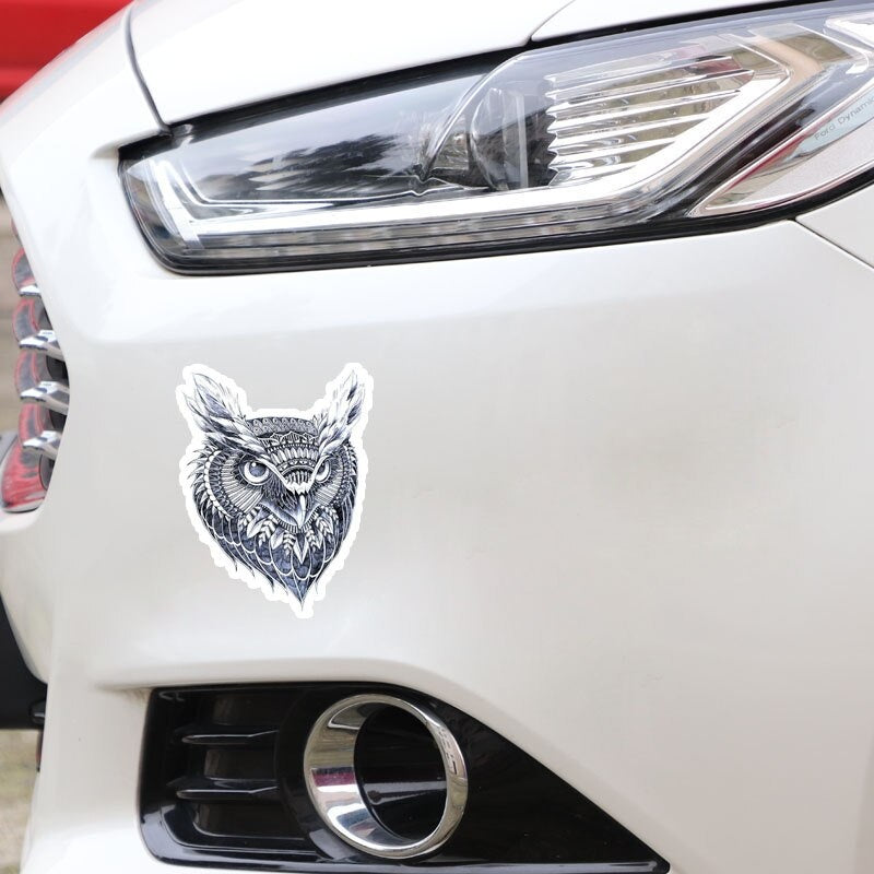 12.3CM*15.8CM Creative Blue Pattern Owl Head PVC Motorcycle Car Sticker 11-01345