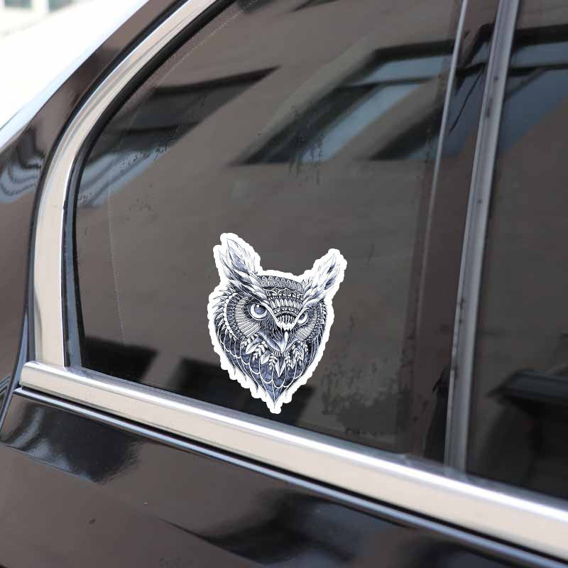 12.3CM*15.8CM Creative Blue Pattern Owl Head PVC Motorcycle Car Sticker 11-01345