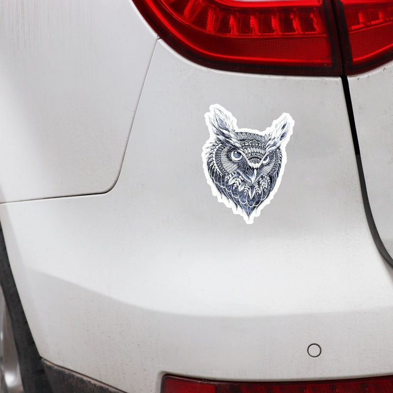 12.3CM*15.8CM Creative Blue Pattern Owl Head PVC Motorcycle Car Sticker 11-01345