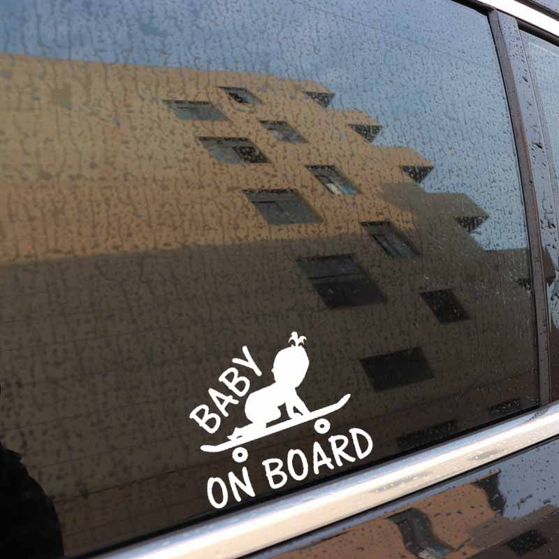 13CM*10.8CM BABY ON BOARD Cute Baby Skateboard Car Decal Vinyl Sticker Black/Silver C10-00736