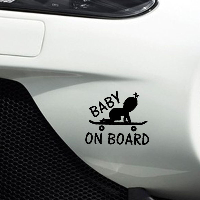 13CM*10.8CM BABY ON BOARD Cute Baby Skateboard Car Decal Vinyl Sticker Black/Silver C10-00736