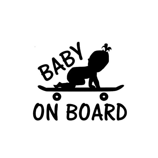 13CM*10.8CM BABY ON BOARD Cute Baby Skateboard Car Decal Vinyl Sticker Black/Silver C10-00736