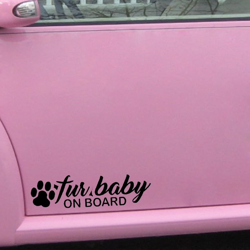 15CM*4CM Fur Baby On Board Pet Dog Paw Rescue Vinyl Decal Sticker Car Truck Black/Silver C10-00105
