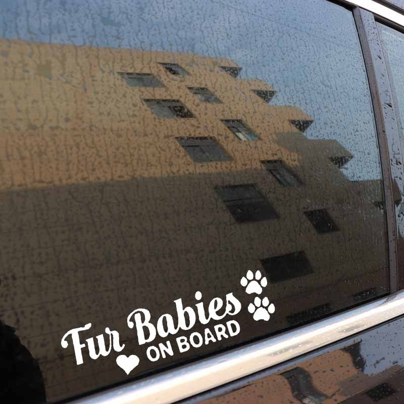 18CM*5.2CM Fur Babies On Board Vinyl Decal Car Sticker Lovely Dog Paw Print Black/Silver C10-00814