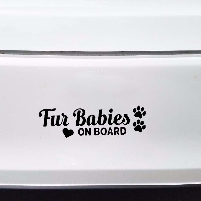 18CM*5.2CM Fur Babies On Board Vinyl Decal Car Sticker Lovely Dog Paw Print Black/Silver C10-00814