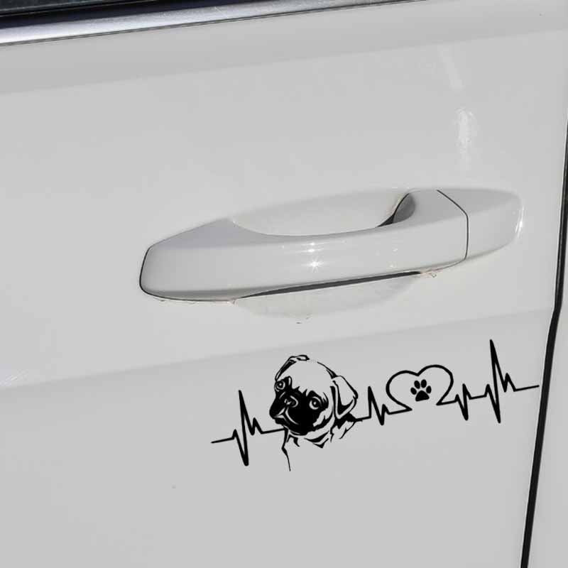 18CM*6.1CM Lovely Fashion Pug Love Pulse Car Styling Vinyl Car Sticker Black/Silver C2-3261