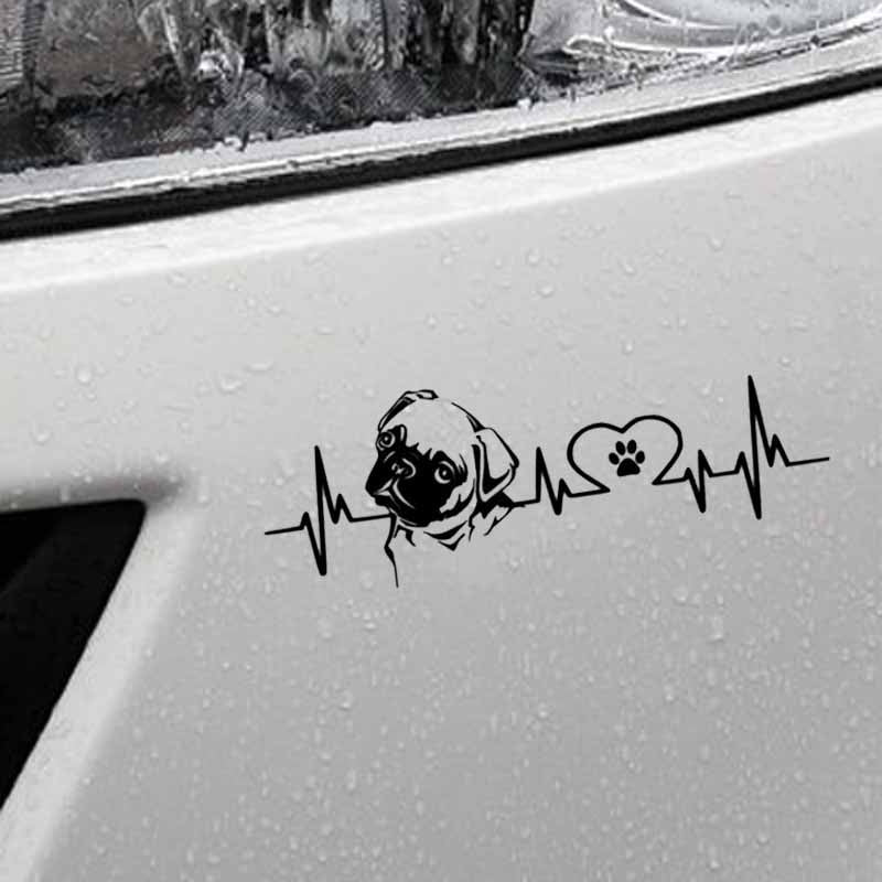 18CM*6.1CM Lovely Fashion Pug Love Pulse Car Styling Vinyl Car Sticker Black/Silver C2-3261