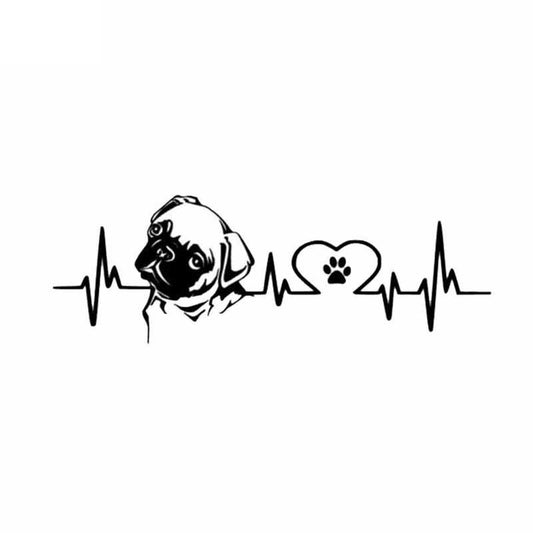 18CM*6.1CM Lovely Fashion Pug Love Pulse Car Styling Vinyl Car Sticker Black/Silver C2-3261