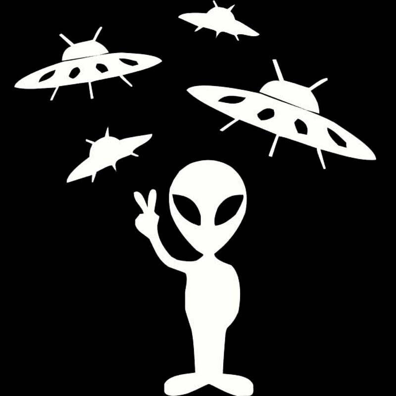 13.6cm*14.9cm Alien Space Man We Come In Peace Space Ships Decal Car Sticker S6-3341