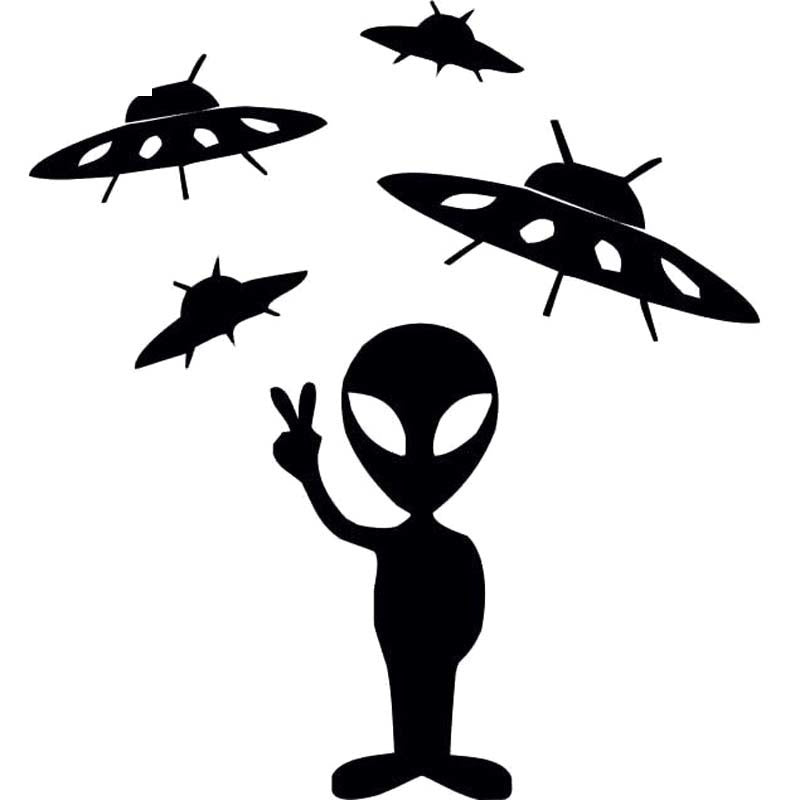 13.6cm*14.9cm Alien Space Man We Come In Peace Space Ships Decal Car Sticker S6-3341