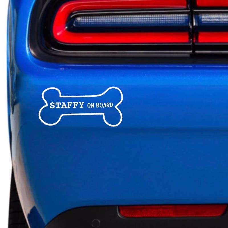 14.5CM*6.9CM Funny Dog Bone Vinyl Car Sticker Decal Pet Lover  STAFFY On Board Black/Silver C10-00594