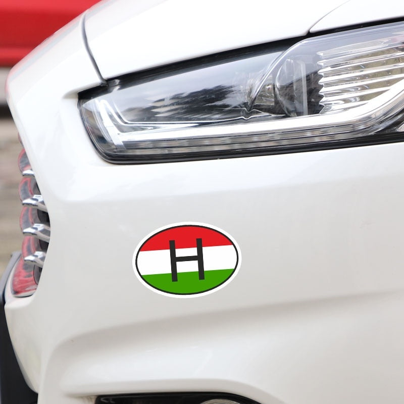 New Fashion 16CM*10.7CM Oval H HUNGARY COUNTRY CODE Flag Car Sticker Decal Accessories 6-1503
