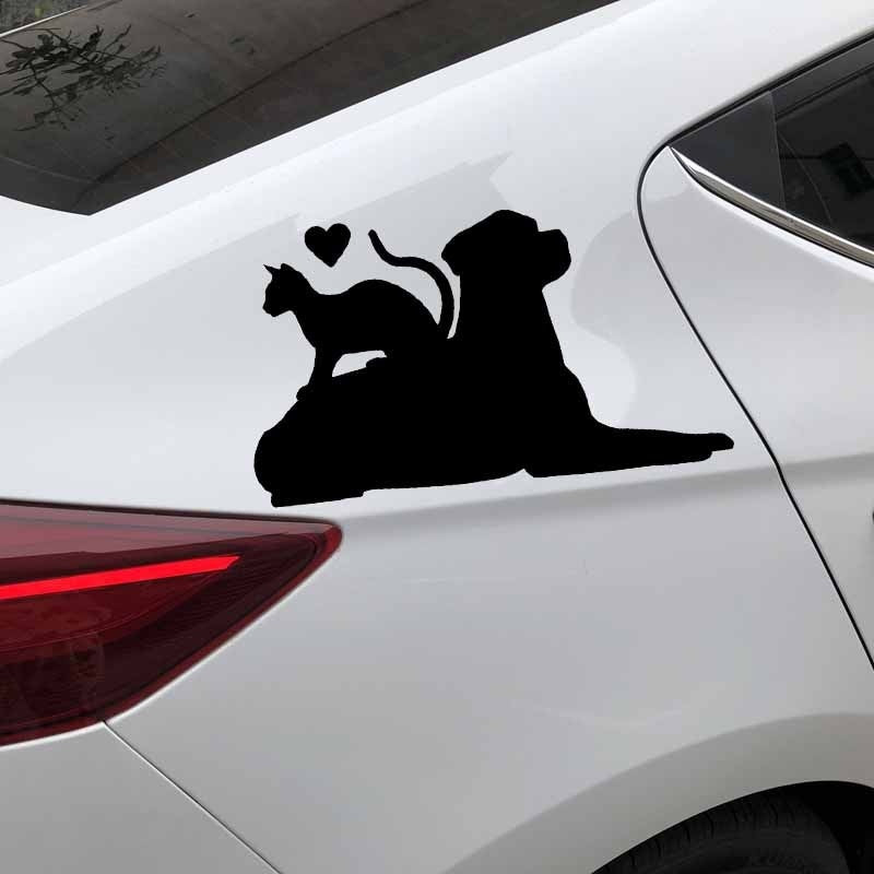 New Fashion 15.8X9.4CM Vinyl Decal Kitten Dog Labrador Pet Heart Car Stickers Funny Pattern Black/Silver C24-1441