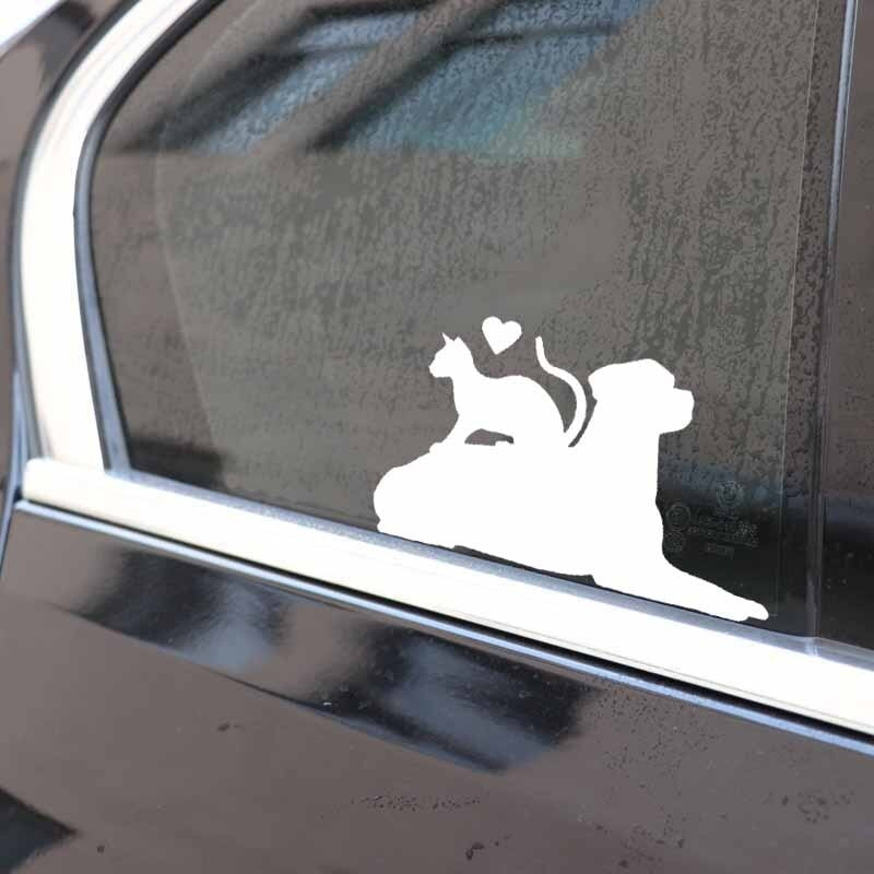 New Fashion 15.8X9.4CM Vinyl Decal Kitten Dog Labrador Pet Heart Car Stickers Funny Pattern Black/Silver C24-1441