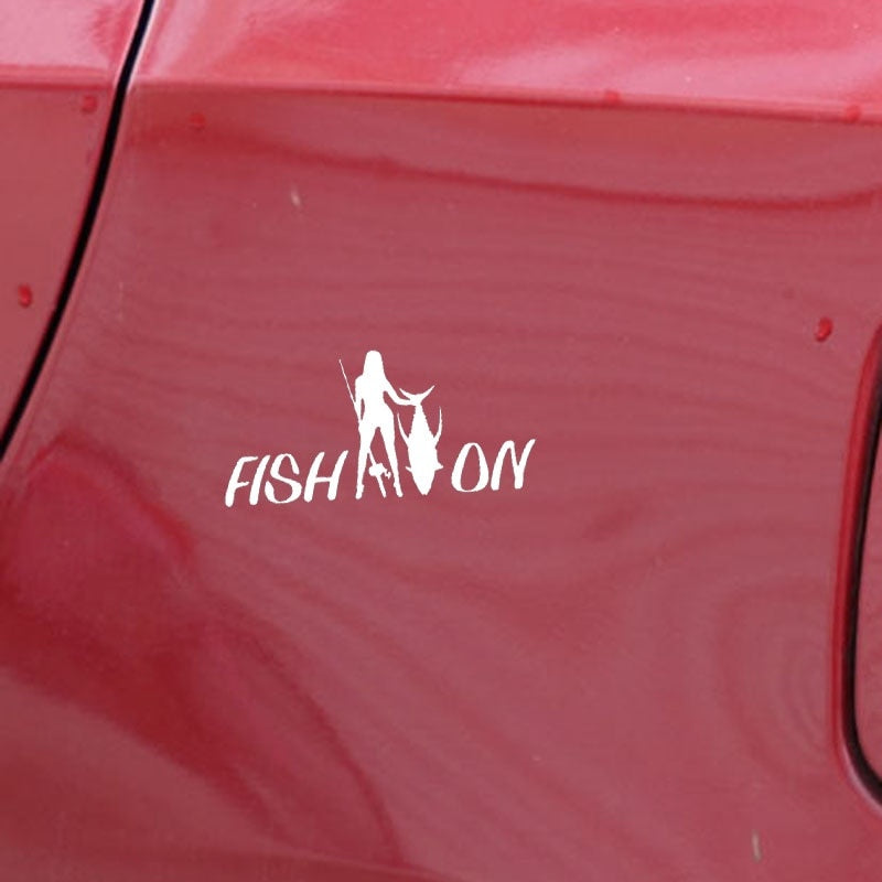 High-quality 17.2CM*8.1CM Vinyl Car Sticker Fish On Girl  Fishing Decal Car Truck Window Decor Black/Silver C24-0692
