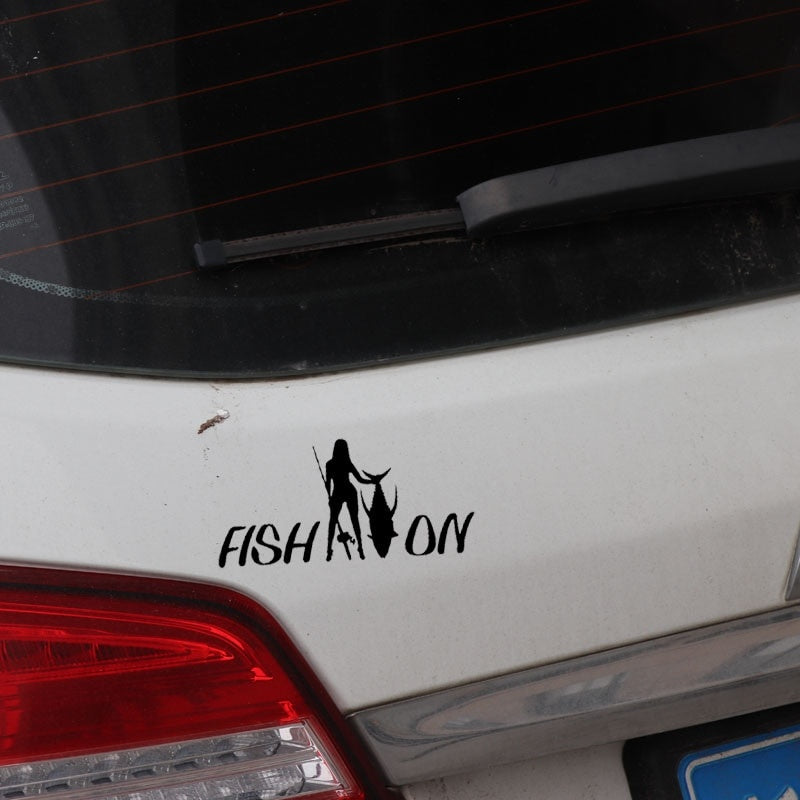 High-quality 17.2CM*8.1CM Vinyl Car Sticker Fish On Girl  Fishing Decal Car Truck Window Decor Black/Silver C24-0692