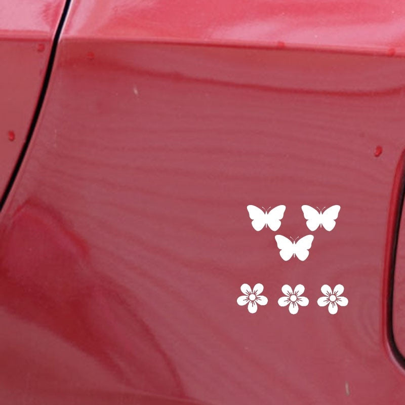 New Brand 15.8CM*15.5CM Car Sticker Inspirational Butterflies Flowers Vinyl Decor Decal Black/Silver C24-0344