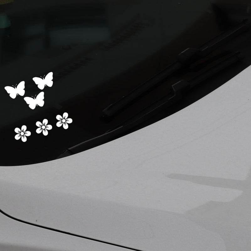 New Brand 15.8CM*15.5CM Car Sticker Inspirational Butterflies Flowers Vinyl Decor Decal Black/Silver C24-0344