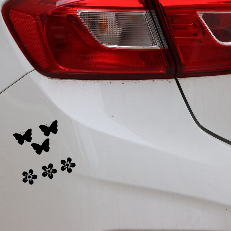 New Brand 15.8CM*15.5CM Car Sticker Inspirational Butterflies Flowers Vinyl Decor Decal Black/Silver C24-0344