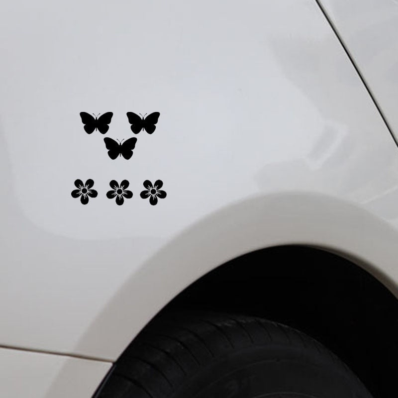 New Brand 15.8CM*15.5CM Car Sticker Inspirational Butterflies Flowers Vinyl Decor Decal Black/Silver C24-0344
