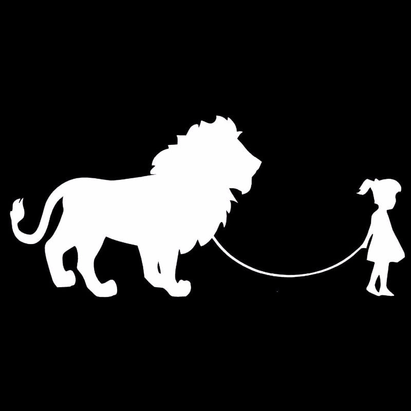 18X8.5CM Girl Walking A Lion Vinyl Car Stickers Decals Black Silver Accessories S6-2065