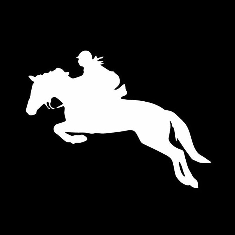 New Fashion 15CM*11.1CM Horse Riding Jump Silhouette Ancient Vehicle Vinyl Decal Car Sticker Dazzling Black/Silver C27-1036
