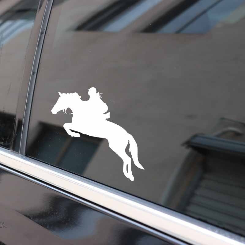 New Fashion 15CM*11.1CM Horse Riding Jump Silhouette Ancient Vehicle Vinyl Decal Car Sticker Dazzling Black/Silver C27-1036