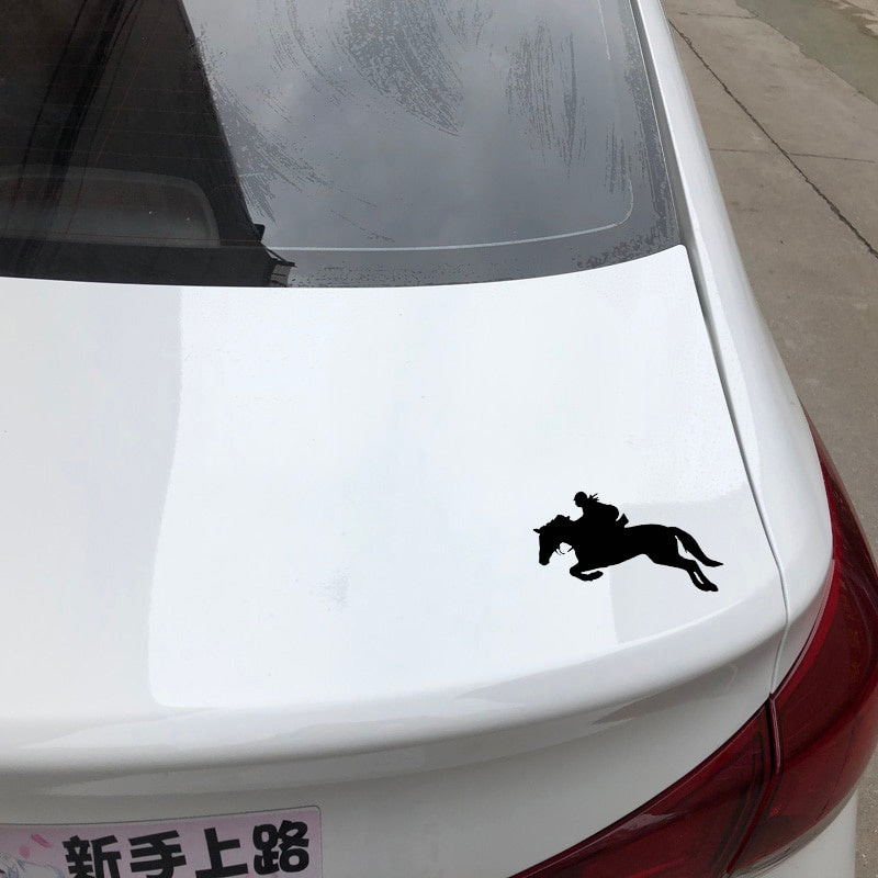 New Fashion 15CM*11.1CM Horse Riding Jump Silhouette Ancient Vehicle Vinyl Decal Car Sticker Dazzling Black/Silver C27-1036