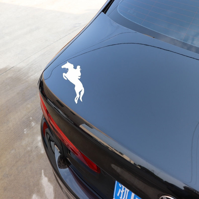 New Fashion 15CM*11.1CM Horse Riding Jump Silhouette Ancient Vehicle Vinyl Decal Car Sticker Dazzling Black/Silver C27-1036
