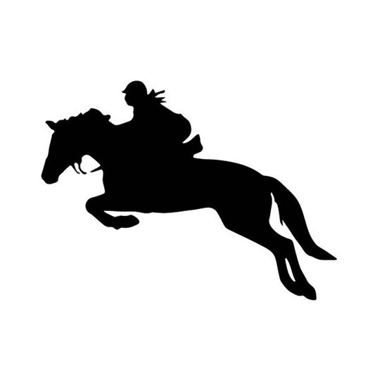 New Fashion 15CM*11.1CM Horse Riding Jump Silhouette Ancient Vehicle Vinyl Decal Car Sticker Dazzling Black/Silver C27-1036