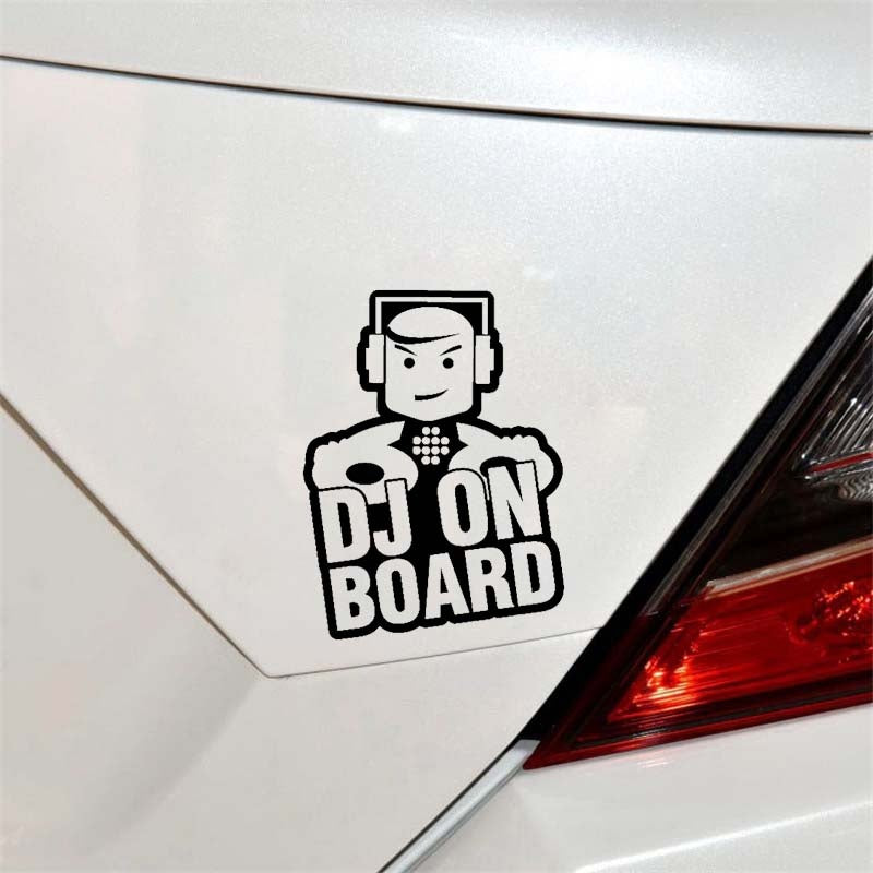 9.7cm*12.6cm DJ ON BOARD Funny Safety Cute Vinyl Car Sticker Decal Sign Black Silver C10-00633