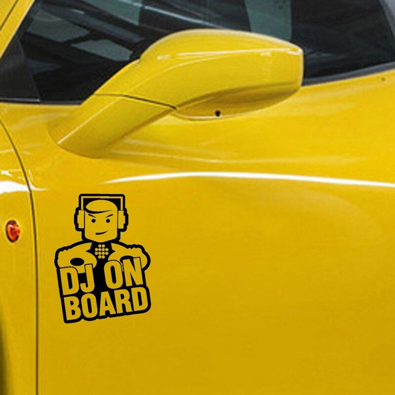 9.7cm*12.6cm DJ ON BOARD Funny Safety Cute Vinyl Car Sticker Decal Sign Black Silver C10-00633