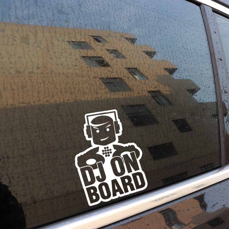 9.7cm*12.6cm DJ ON BOARD Funny Safety Cute Vinyl Car Sticker Decal Sign Black Silver C10-00633