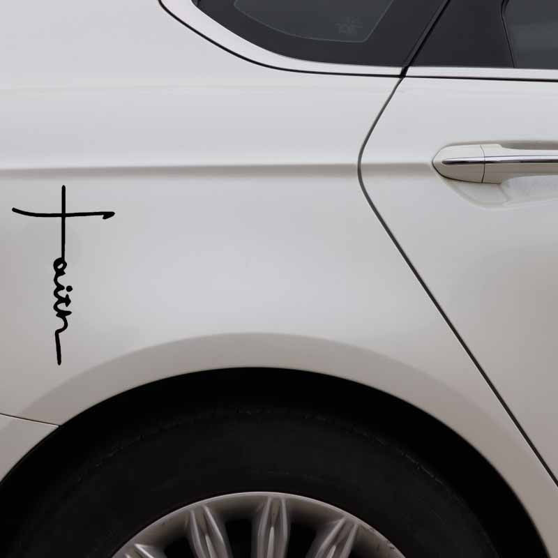 New Fashion 9.1CM*16CM Faith Cross Symbol Religious Christian God Quote Vinyl Decal Art Car Sticker Black/Silver C27-0254