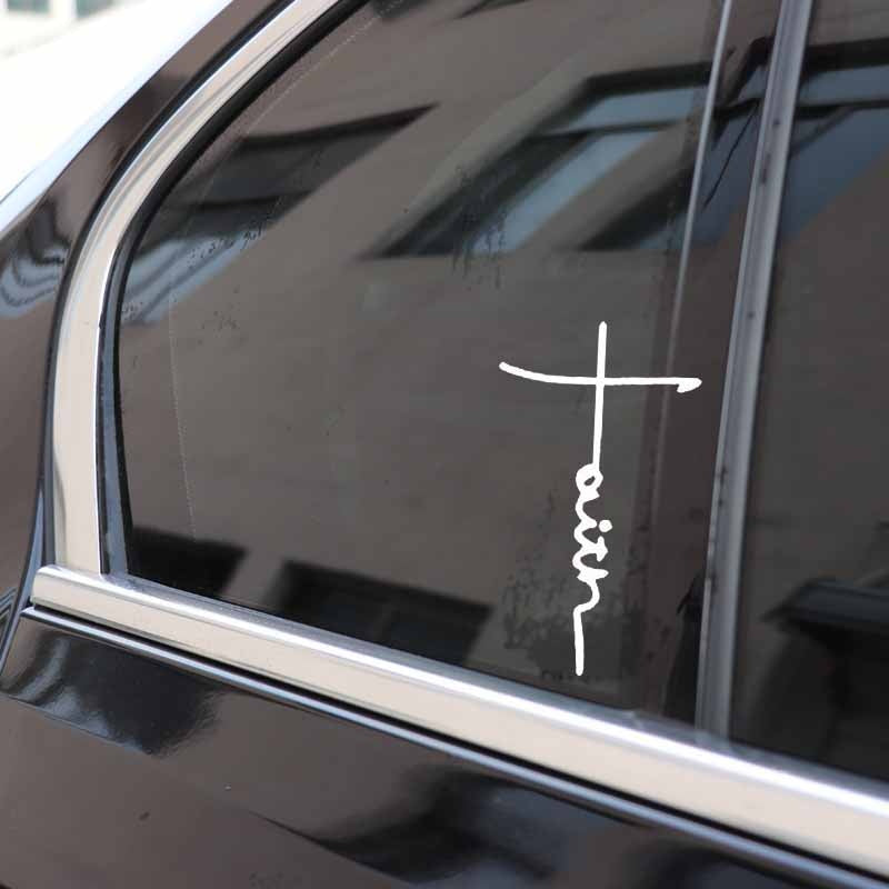New Fashion 9.1CM*16CM Faith Cross Symbol Religious Christian God Quote Vinyl Decal Art Car Sticker Black/Silver C27-0254