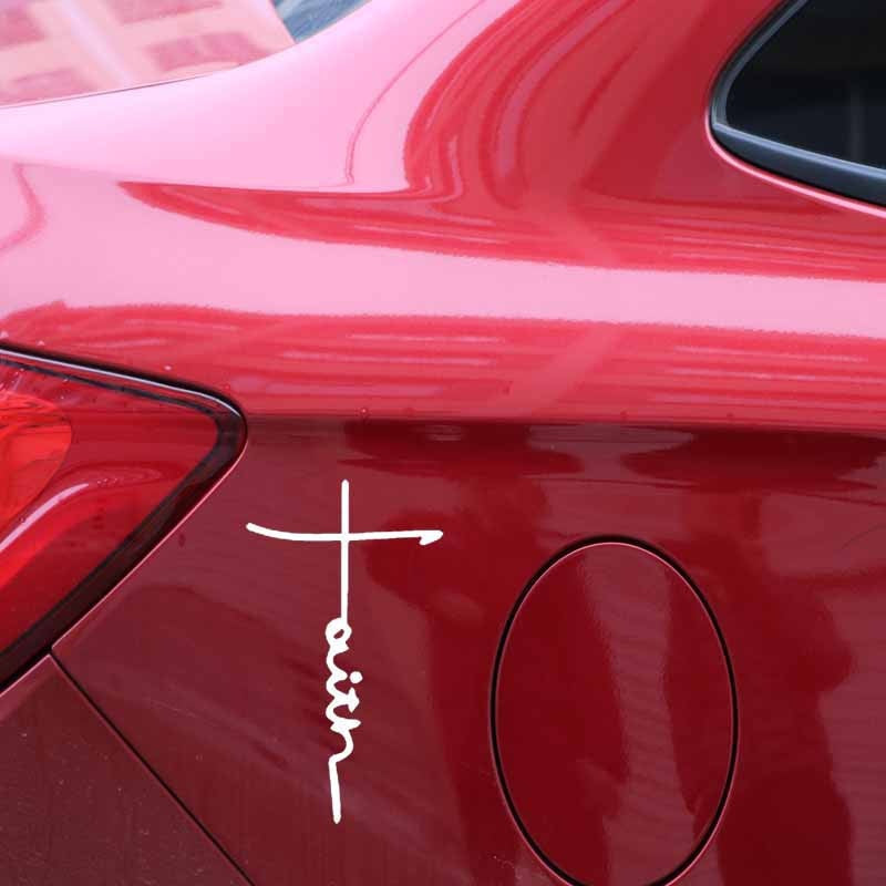 New Fashion 9.1CM*16CM Faith Cross Symbol Religious Christian God Quote Vinyl Decal Art Car Sticker Black/Silver C27-0254